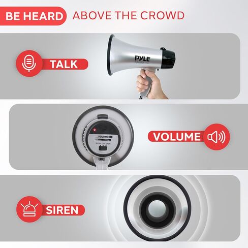 PYLE-PRO مكبر صوت محمول مكبر صوت Siren Bullhorn - مدمج ويعمل بالبطارية بقوة 20 وات، ميكروفون، وضعين، صوت PA ومقبض قابل للطي للتشجيع واستخدام الشرطة - PMP23SL (فضي) in Saudi Arabia