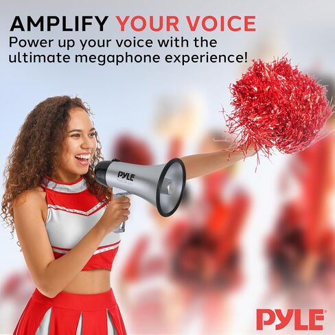 PYLE-PRO مكبر صوت محمول مكبر صوت Siren Bullhorn - مدمج ويعمل بالبطارية بقوة 20 وات، ميكروفون، وضعين، صوت PA ومقبض قابل للطي للتشجيع واستخدام الشرطة - PMP23SL (فضي) in Saudi Arabia