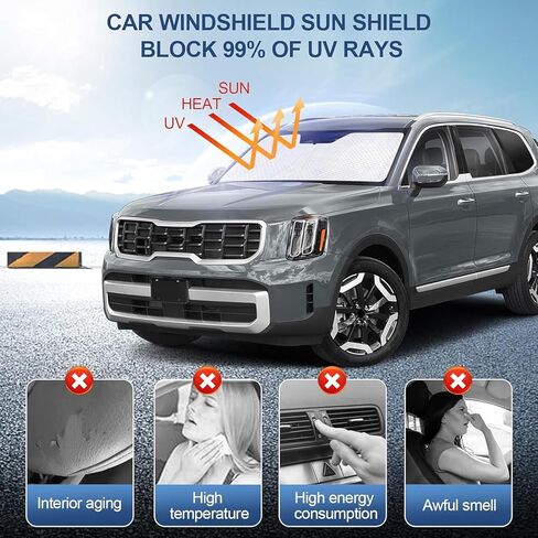 KMF Car Windshield Sun Shade Custom Fit Nissan Sentra 2014-2019, [2024 Upgrade] Thicken Front Window Reflector Sunshade with Storage Bags, Foldable Sun Visor Interior Protection Blocks Heat and Sun in Kuwait