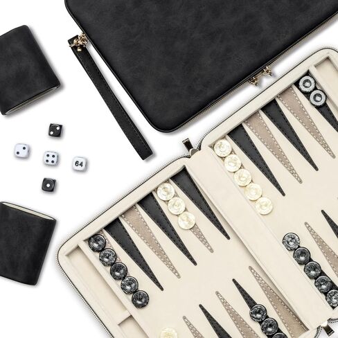 مجموعات Backgammon للبالغين ، لعبة لوحية كلاسيكية مع حالة طي قابلة للطي من الجلد ، مجموعة لعبة Backgammon Portable (Blue) in Saudi Arabia