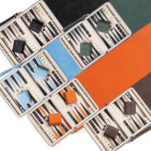 مجموعات Backgammon للبالغين ، لعبة لوحية كلاسيكية مع حالة طي قابلة للطي من الجلد ، مجموعة لعبة Backgammon Portable (Blue) in Saudi Arabia