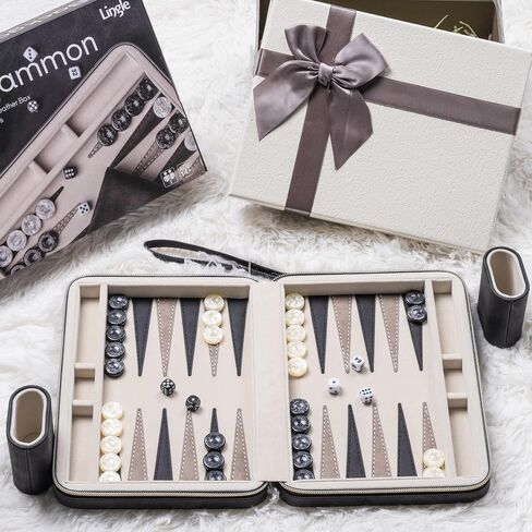 مجموعات Backgammon للبالغين ، لعبة لوحية كلاسيكية مع حالة طي قابلة للطي من الجلد ، مجموعة لعبة Backgammon Portable (Blue) in Saudi Arabia