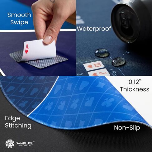 GAMBLUXE 47"X23" / 70"X35" Professional Poker Mat for Table - Smooth Water Repellent Poker Top for Table Nonslip Portable Texas Hold'em Poker Mat + Carrying/Storage Bag for Poker Games, (Black) in Saudi Arabia