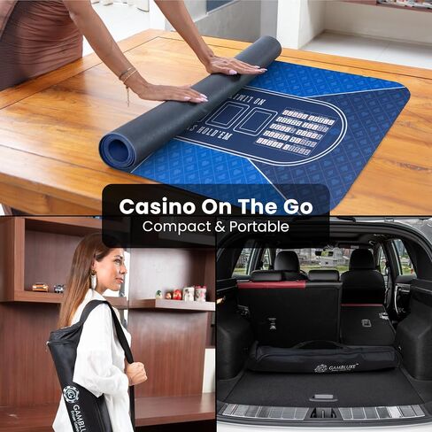 GAMBLUXE 47"X23" / 70"X35" Professional Poker Mat for Table - Smooth Water Repellent Poker Top for Table Nonslip Portable Texas Hold'em Poker Mat + Carrying/Storage Bag for Poker Games, (Black) in Saudi Arabia