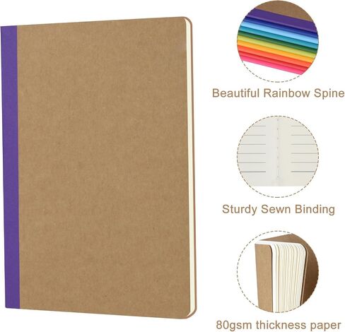 ZCZN Composition Notebooks Bulk, A5 Kraft Cover Lined Journals with Rainbow Spines for School, Business, Work and Daliy Use (24, 8 colors) in Kuwait