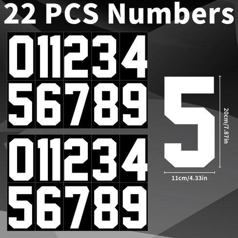 Iron on Numbers for Jersey, 8 Inches Iron on Numbers for Clothing, 22 PCS Heat Transfer Numbers of 0 to 9, Large Iron on Numbers for Team Uniform Sports T Shirts Basketball Football Baseball (White) in Kuwait