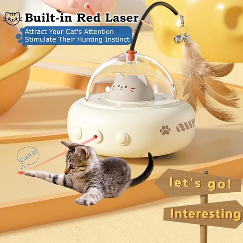 hooroor Laser Cat Toy for Indoor Cats,2 in 1 UFO-Vehicle Automatic Motion with Feather,Rechargeable Electronic Smart Sensor,Interactive Toys for Bored Cats/Kittens/Dogs,Ideal Gift for Pet Lover in Saudi Arabia