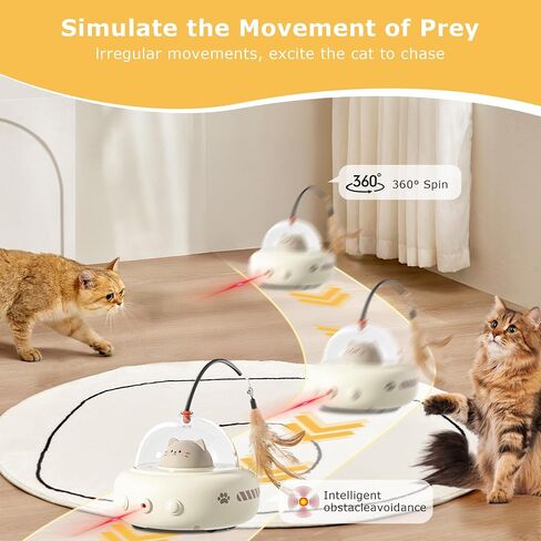 hooroor Laser Cat Toy for Indoor Cats,2 in 1 UFO-Vehicle Automatic Motion with Feather,Rechargeable Electronic Smart Sensor,Interactive Toys for Bored Cats/Kittens/Dogs,Ideal Gift for Pet Lover in Saudi Arabia