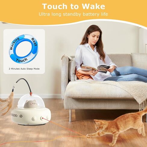 hooroor Laser Cat Toy for Indoor Cats,2 in 1 UFO-Vehicle Automatic Motion with Feather,Rechargeable Electronic Smart Sensor,Interactive Toys for Bored Cats/Kittens/Dogs,Ideal Gift for Pet Lover in Saudi Arabia