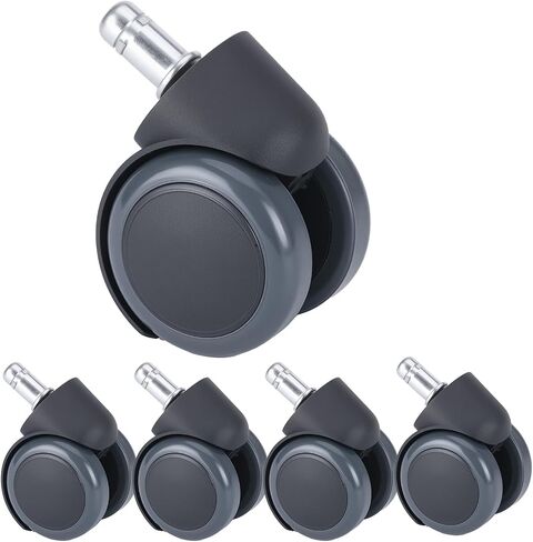 Office chair wheel replacement kit, 5 pieces, suitable for hardwood floors and carpets, silent wheels, smoothly rotating office/gaming chair wheels suitable for most chair models (dark grey) in Saudi Arabia