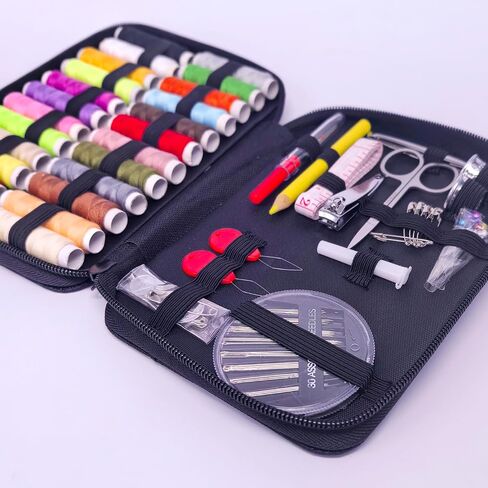 Libiline Portable Sewing Kit with Thread Spools, Scissors, Needles, Measuring Tape, Travel Case (42pcs-Black) in Saudi Arabia