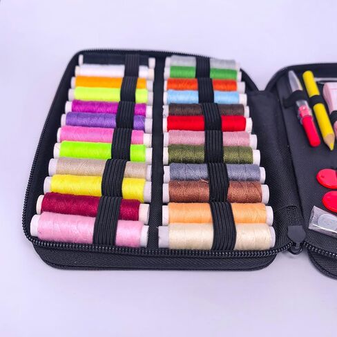 Libiline Portable Sewing Kit with Thread Spools, Scissors, Needles, Measuring Tape, Travel Case (42pcs-Black) in Saudi Arabia