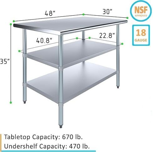 Stainless Steel Work Table with Double Undershelf – Commercial Prep Table for Kitchen, Bakery, Restaurant – NSF Certified (18 x 36) in Kuwait