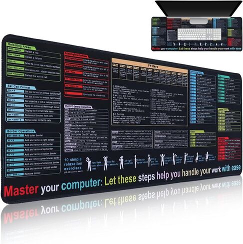 nuobesty كبير لوحة المفاتيح لوحة الماوس Excel ورقة الغش لوحة المكتب اللوحة غير المنقوش in Saudi Arabia