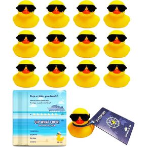 12 Cruise Duck Tags Set Includes 12 Cruise Rubber Ducks with Sunglasses for Cruise Ships 12 Cruising Duck Tag Card 12 Rubber Bands for Hiding Carnival Cruise Ducking Game Party