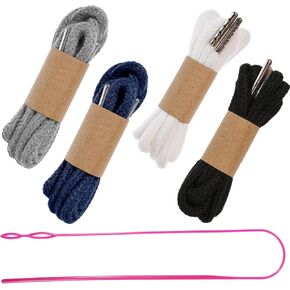 4 Pcs Drawstring Cords Universal Replacement Drawstrings, 53 Inch Drawstrings Replacement with Easy Threaders for Sweatpants Shorts Pants Jackets Coats Hoodies (Black, White, Grey, Navy Blue)