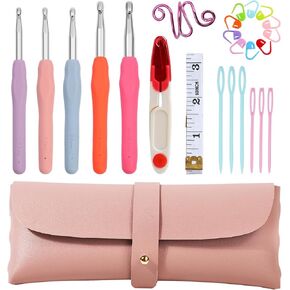 KOKNIT 5 pcs Large Crochet Hook Set for Arthritic Hands Ergonomic (6.5mm/7mm/8mm/9mm/10mm), Crochet Needle Kit for Adults with Tools Accessories, Pink