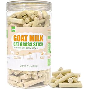 Cat Grass Teething Sticks(Goat's Milk), 100% Natural Freeze Dried Cat Treats for Teeth Cleaning, Hairball Control, 3.5oz USA-Made Healthy Kitten Chews Grass Treats