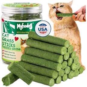 Freezed Drying Cat Grass Stick, Cat Grass Teething Sticks Snacks for Cats, Edible Dry Cats Treats for Teeth Cleaning and Hairball Removal, Made in USA