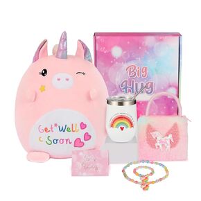Get Well Soon Gift for Kids, Feel Better Gifts for Kid, Kids Get Well Baskets, Care Package for Girls with Get Well Soon Unicorn Plush Pillow, Get Well Gifts Set for Girls after Surgery