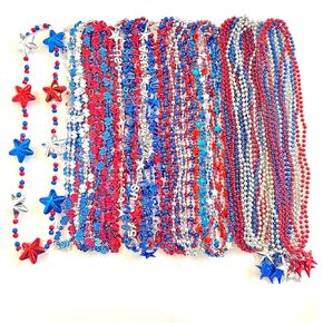 82 Pcs 4th of July Beads Necklaces Red Blue White Independence Day Bead Necklaces Patriotic Memorial Day Parade Party Decorations