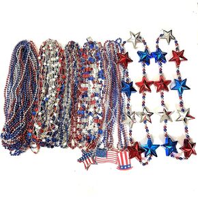 71 Pcs 4th of July Beads Necklaces Independence Day Beads Set Red White Blue American National Day Party Supplies