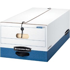 Bankers Box LIBERTY Heavy-Duty Strength Storage Box, Legal, 15" x 24" x 10", White/Blue, Case of 12 (00012)
