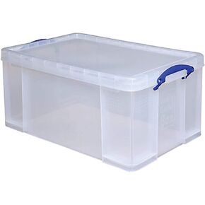 Really Useful Clear Transparent Plastic Storage Box, 64 Liters Features Attached Handles Make It Easy To Carry