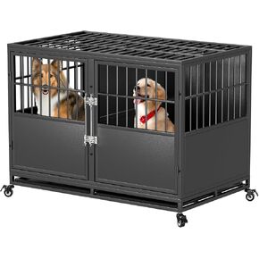 48 inch Stackable Heavy Duty Dog Crate with Divider, Metal Indestructible Anxiety Dog Kennel for Two Small or One Large Dogs, Chew Proof Pet Cage, Steel House Cage Indoor in Kuwait