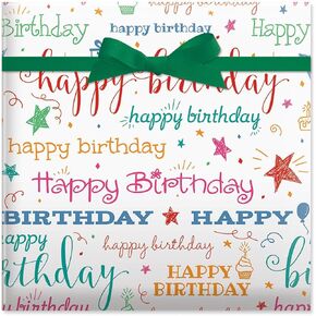 Happy Birthday Confetti Jumbo Rolled Gift Wrap - 23 Inches x 32 Feet (61 Square Feet Total), Peek-Proof, For Birthdays, Graduations, Baby Showers and More