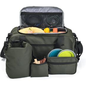 4-في 1 Dog Travel + Walking Bundle | منظم سفر 8 جيب + حاوية طعام كبيرة إضافية + حقيبة المشي الحصرية + حقيبة علاج قابلة للفصل | موزعات حقيبة أنبوب | حجم المقصورة الحجم | ضد للماء