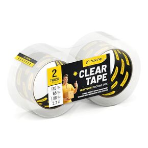 X-Tape Clear Packing Tape (2 Rolls), Heavy Duty Packaging Tape for Shipping, Moving, Sealing and Refills, 2.7mil Thick, 1.88 inches Wide, 65 Yards Per Roll, 130 Total Yards