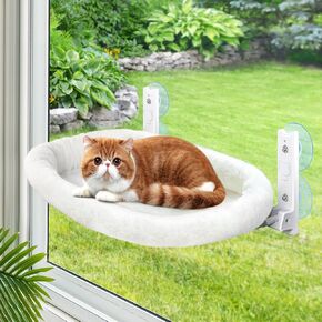 Cat Window Perch, Cordless Cat Hammock Window Seat with Washable Cushion Bed Cover