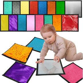 16 Set Sensory Mats, Assorted Textured Sensory Floor Tiles for Autistic Children, Sensory Toys Sensory Tiles for Kids, Sensory Wall for Learning, Fidgeting, Sensory Exercise(Square, 7.8 * 7.8 inch)