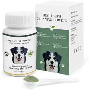 Dog Teeth Cleaning Powder 100g Fights Plaque & Tartar Freshens Breath All-Natural Ingredients for Dogs of All Breeds and Ages Easy to Use Dog Dental Powder