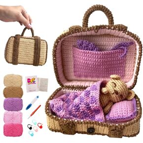 JXINLODGEG Crochet Kit for Beginners, Crochet Animal Kits for Starters with Step-by-Step Video Tutorials, Crocheting Kit for Adults Kids DIY Art Craft Knitting Starter with Hooks Bear