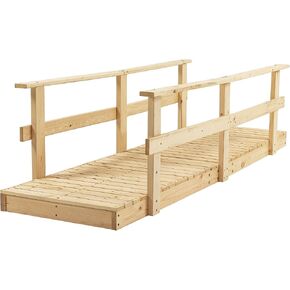 Wooden Garden Bridge with Safety Rails, for Ponds, Creeks, Streams(84.75" D ×28.75" W ×21.75" H). (Brown)