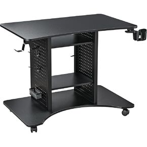EUREKA ERGONOMIC Computer Gaming Desk, 37" Rolling Desk on Wheels for Small Space, Mobile Computer Cart with Pegboards Adjustable Shelves for Gaming PS Switch Home Office, Black