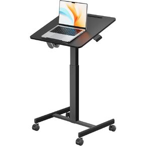 JOY worker Small Mobile Standing Desk with 90° Tiltable Desktop, 23.6" x 20.5" Adjustable Height Rolling Desk, Hook & Device Slot, 4 Lockable Wheels for Home Office, 17.6lb Capacity, White
