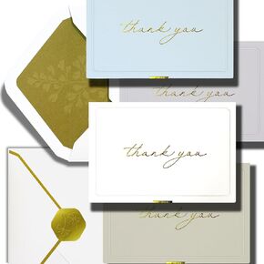 ukee's Gold Foil Thank You Cards Bulk with Envelopes, 32-Pack Embossed Blank Thank You Notes in 4 Colors w/Gold Seal Stickers - Minimalist Designs for Baby Shower, Wedding, Small Business, Graduation