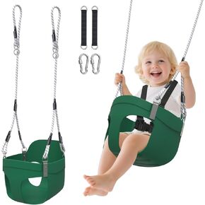 Toddler Swing, Heavy Duty Kids High Back Bucket Swings Ages for 3-6 with Snap Hooks and Safety Harness, Safety Design Easy Install Baby Swing for Outdoor Playground, Backyard (Green)
