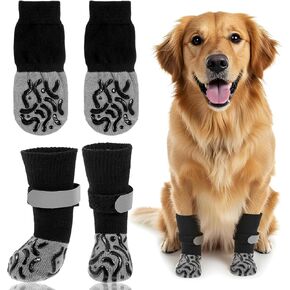 4 Pcs Dog Socks with Grippers, Dog Socks to Prevent Licking Paws, Dogs Shoes for Hot/Cold Pavement, Dogs Booties for Hardwood Floors Anti Slip Grey(S)