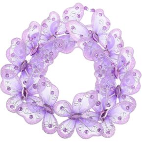 DOITOOL 24pcs Purple Organza Wire Butterflies Glittery Decorations with Rhinestones for DIY Wedding and Home Party Accents Unique Sheer Mesh Design
