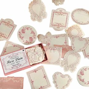 Vintage Embossed Kraft Scrapbook Notebook Paper, Mini Pink Journaling Scrapbooking Supplies Kit Aesthetic Decorative Floral Bow Blank Cards Craft Textured Paper, 30 Sheets Cute Bullet Journal Gifts