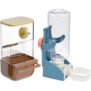 No Mess Bird Feeder Water Dispenser Set, SHGNUY Automatic Transparent Parrot Feeder Acrylic Parrot Food Container Drinker Cage Accessories for Small Birds Canary Parakeet Finch (Dark Green, 1)