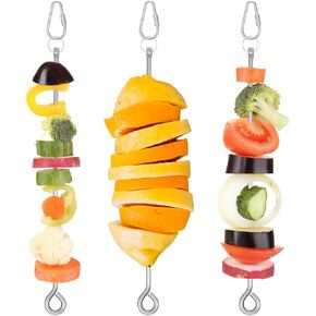 3Pcs Bird Food Holder, Small Animal Bird Treats Skewer Hanging Stainless Steel Vegetable Fruit Feeder Food Feed Treating Tool Suitable Parrots Cockatoo Cockatiel (Silver)