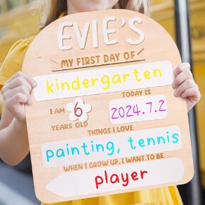 First Day of School Board - Personalized Name Back to School Sign Reusable - for 1st Day of Kindergarten, Preschool Gifts Wooden Chalkboard Photo Prop