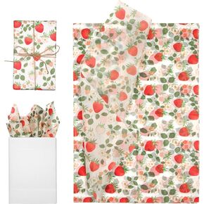 30 Sheets Printed Tissue Paper, 19.69x13.78in Smooth Present Package Tissue Paper for Craft Decoration Party Wedding (Red Strawberry)