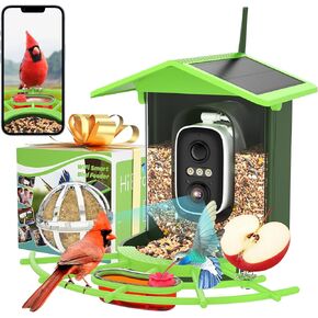 AI Smart Bird Feeder with Camera Solar Powered, 2K HD Live Video Bird Feeder with AI Species Recognition, Auto Capture, Instant Notifications, Two-Way Audio, Wireless Birdcam Feeder for Outdoor