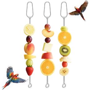 3 Pcs Fruit Vegetable Bird Cage Feeder, Toys for Parakeets, Cockatiels, Conures and Small Animals, Bird Cage Accessories with Stainless Steel